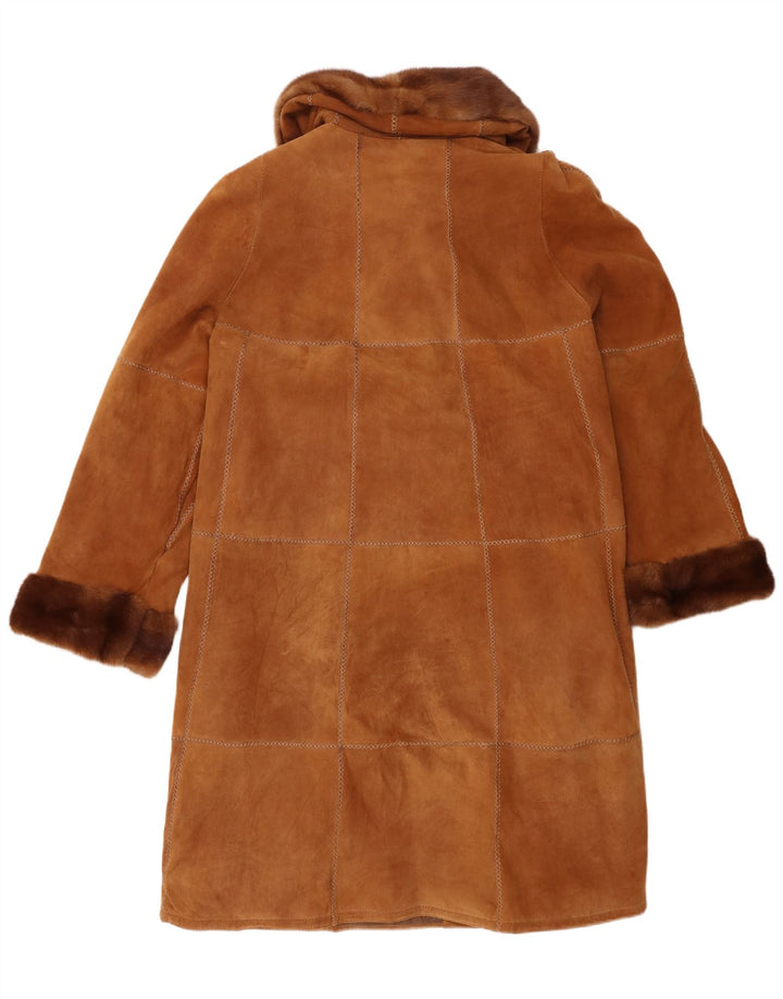 Vintage Damen Shearling Mantel IT 46 Großes braunes Leder