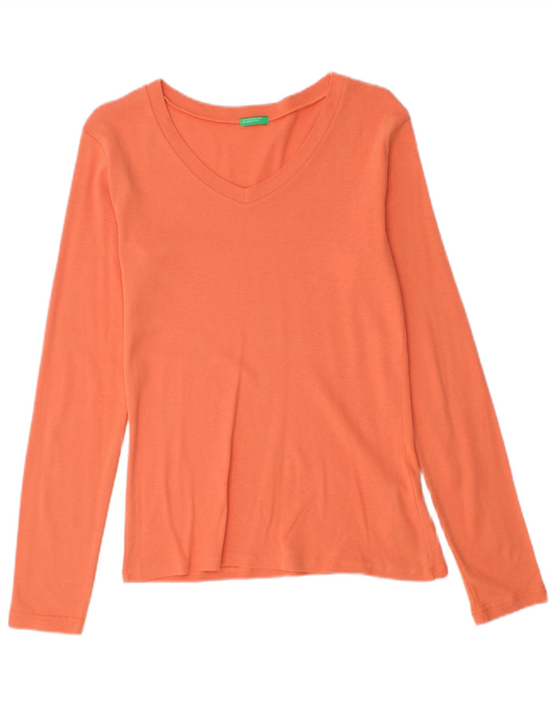 Benetton Damen Top Langarm UK 12 Mittelorange Baumwolle