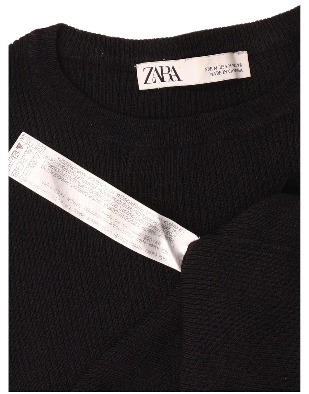 Zara Damen Crop Crew Neck Pullover Pullover UK 12 Mittelschwarze Viskose