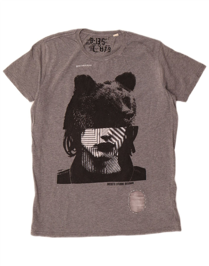 Diesel Herren-T-Shirt mit Grafik, mittelgraue Baumwolle