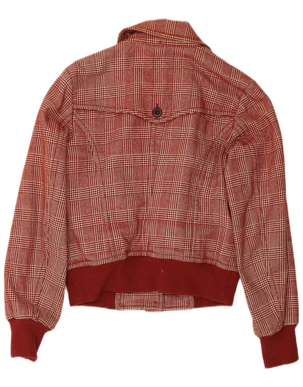 Sisley Damen Bomberjacke UK 6 XS Burgunderrote Hahnentrittwolle