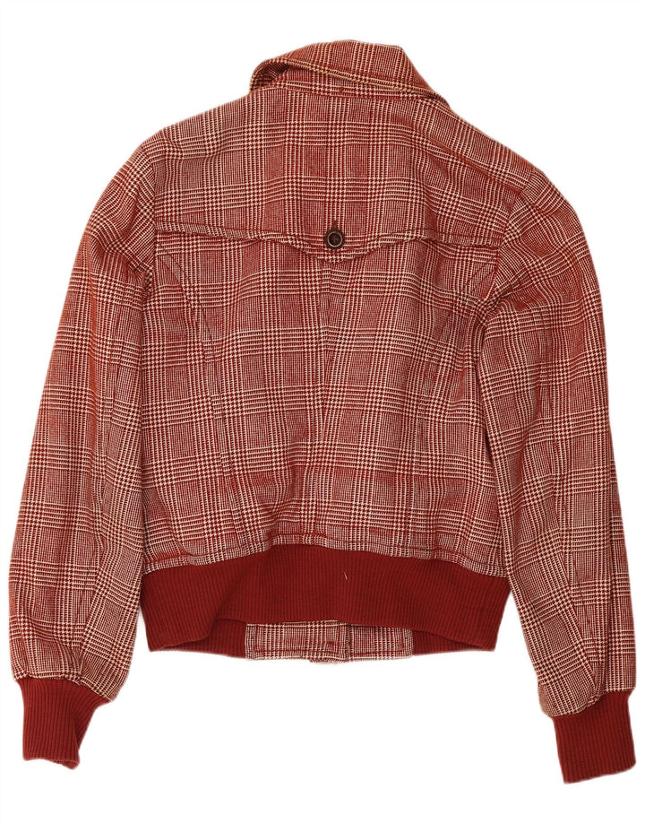 Sisley Damen Bomberjacke UK 6 XS Burgunderrote Hahnentrittwolle