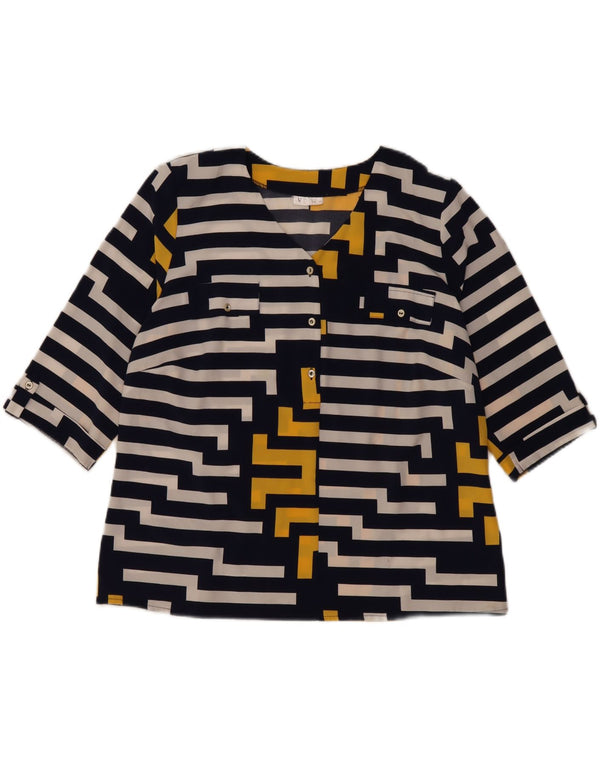 Vintage Womens 3/4 Sleeve Blouse Top IT 48 XL Navy Blue Striped Viscose