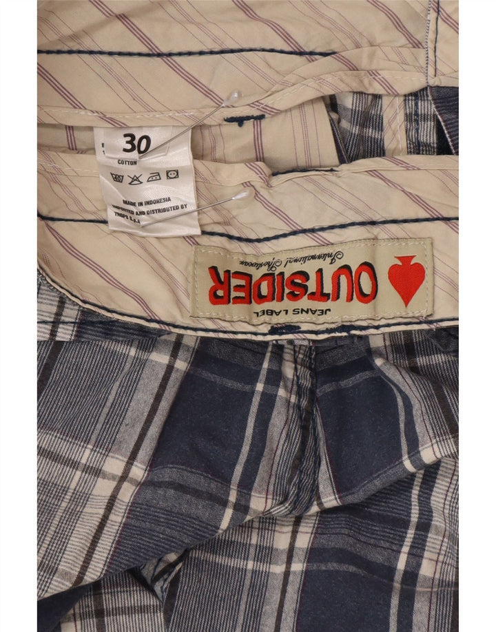Outsider Herren-Chinoshorts W30 aus mittelblau karierter Baumwolle