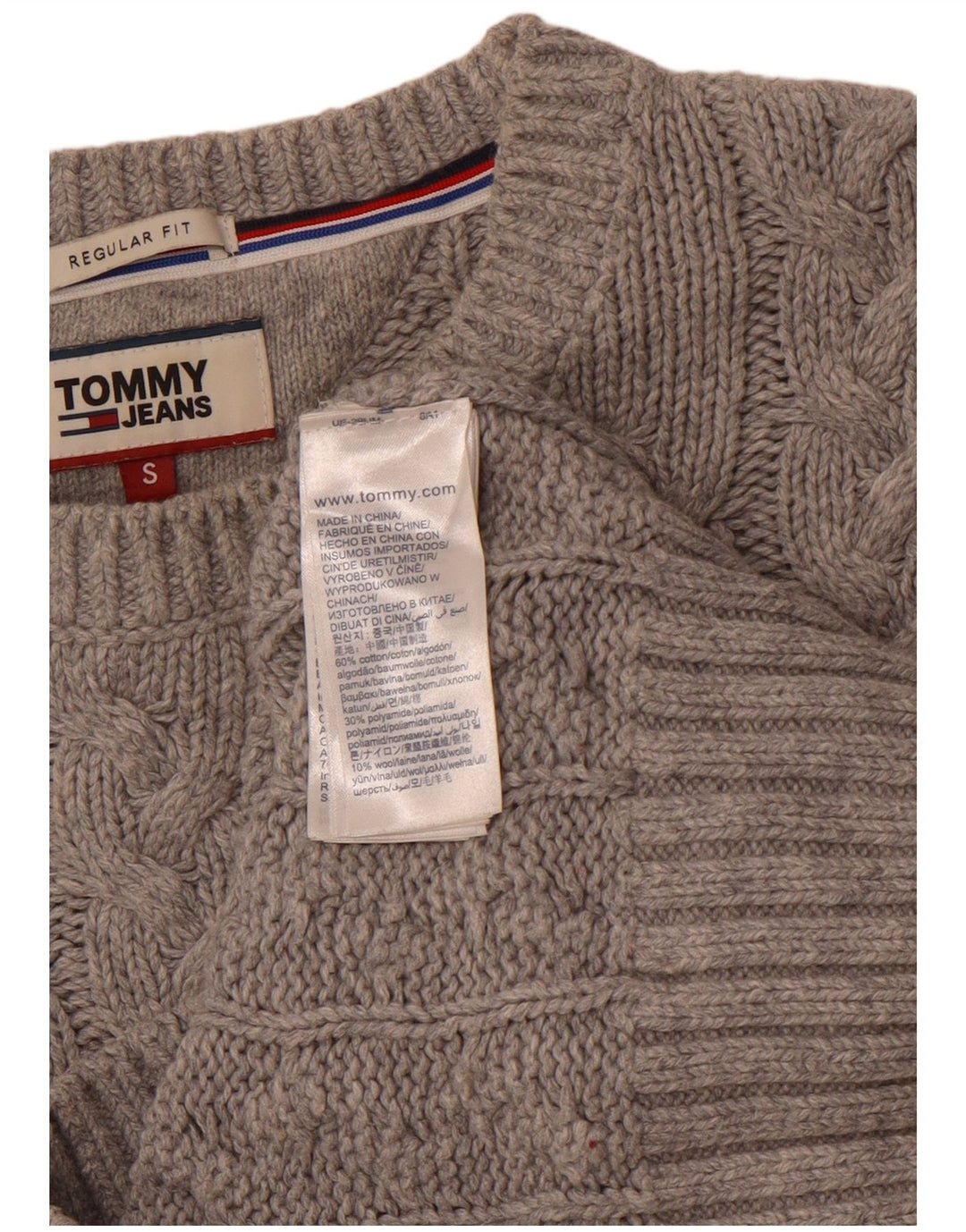 TOMMY HILFIGER Herren-Pullover mit normaler Passform, Rundhalsausschnitt, Größe S, graue Baumwolle