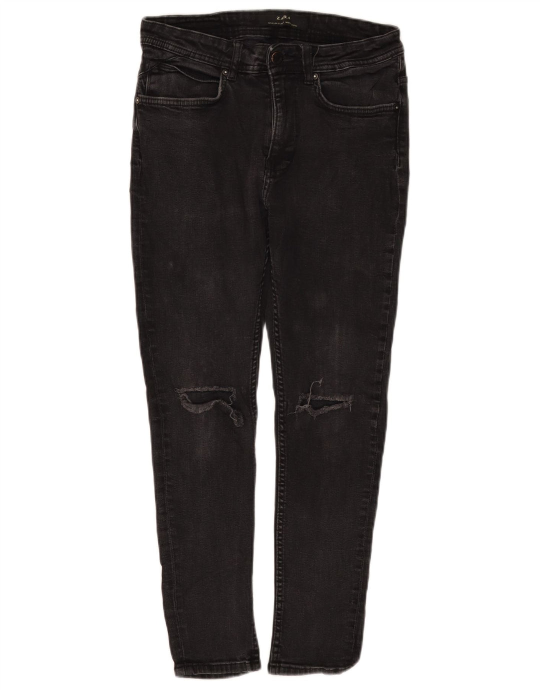 ZARA Damen Distressed Crop Skinny Jeans EU 40 Medium W31 L25 Schwarze Baumwolle