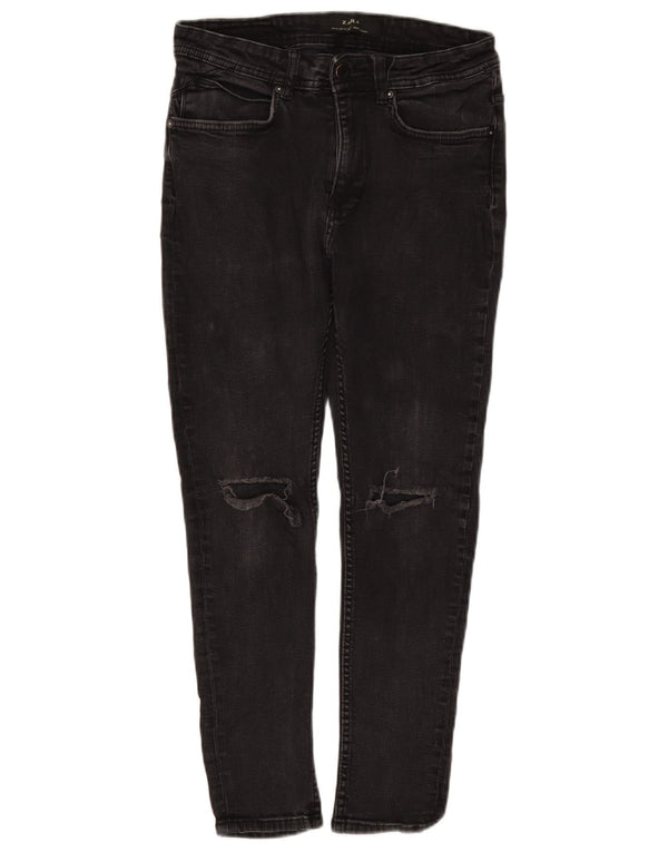 ZARA Damen Distressed Crop Skinny Jeans EU 40 Medium W31 L25 Schwarze Baumwolle