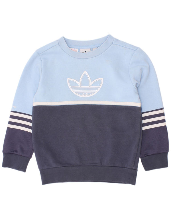 Adidas Jungen Grafik-Sweatshirt-Pullover, 5–6 Jahre, blaue Farbblock-Baumwolle