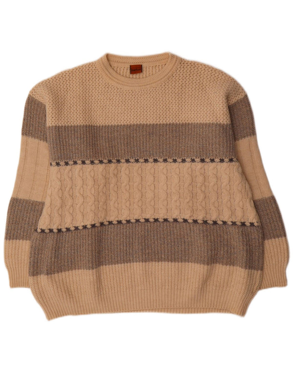 Vintage Herren-Pullover mit U-Boot-Ausschnitt, XL, Beige, Farbblock