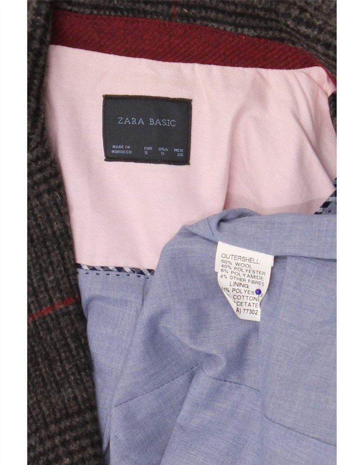 Zara Damen-Blazer mit 1 Knopf, Gr. 10, Größe S, graue Wolle mit Hahnentrittmuster