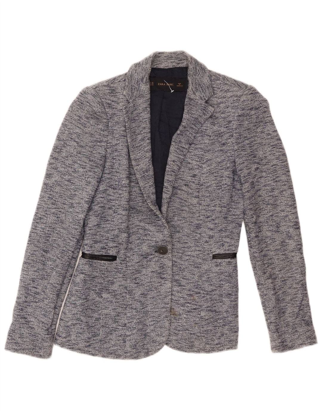 Zara Damen 1-Knopf-Blazerjacke UK 6 XS blau gefleckte Baumwolle