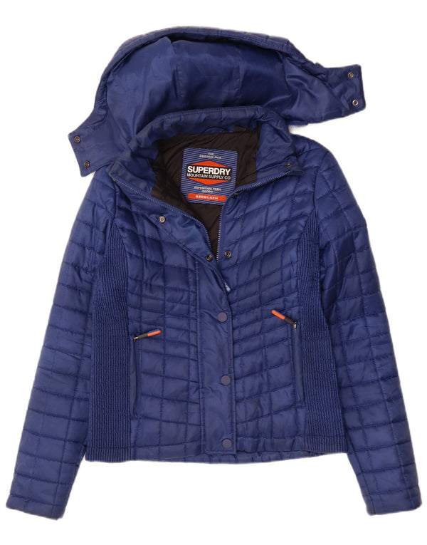 SUPERDRY Wattierte Damenjacke mit Kapuze UK 12 Medium Marineblau Polyester