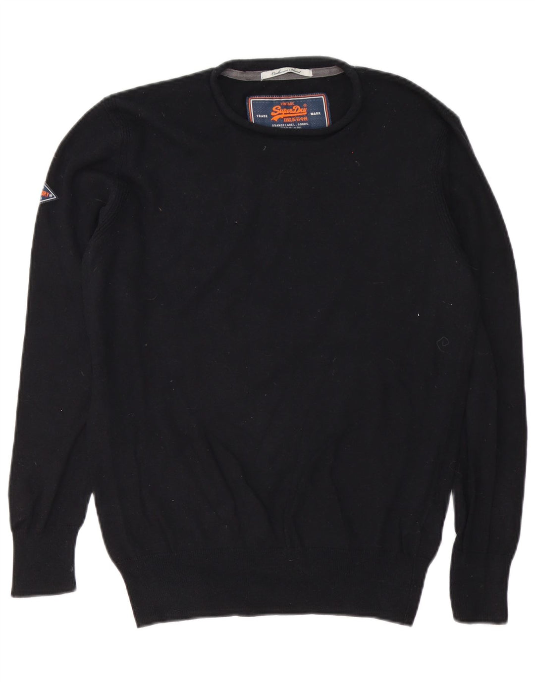 Superdry Herren-Pullover mit Rundhalsausschnitt, Größe S, schwarze Baumwolle