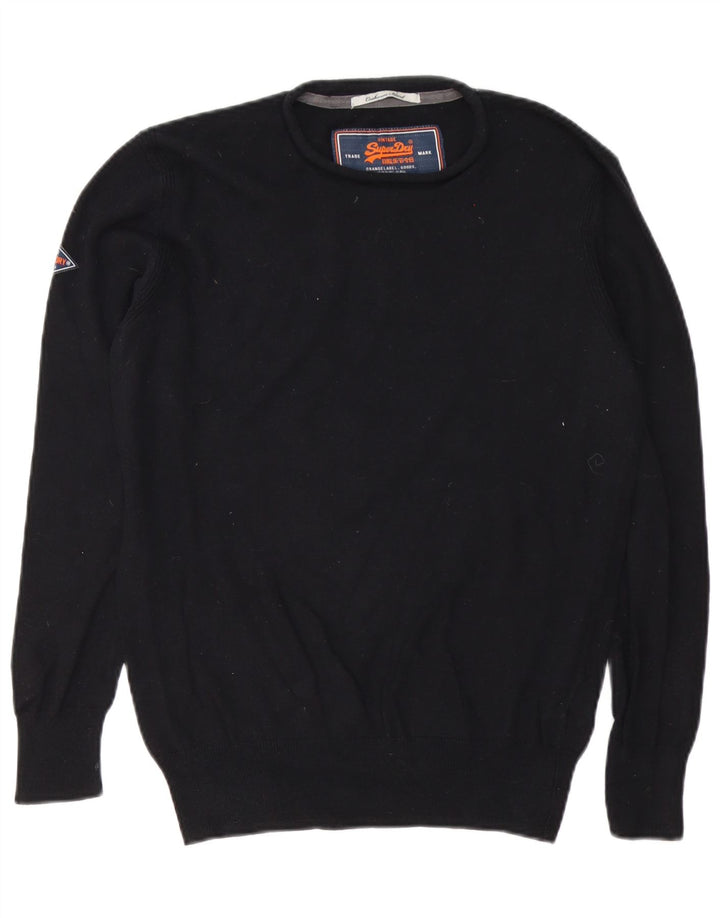 Superdry Herren-Pullover mit Rundhalsausschnitt, Größe S, schwarze Baumwolle