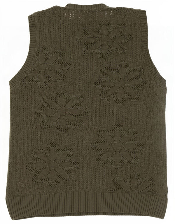 Zara Mens Vest Tank Top Medium Khaki Floral Acrylic