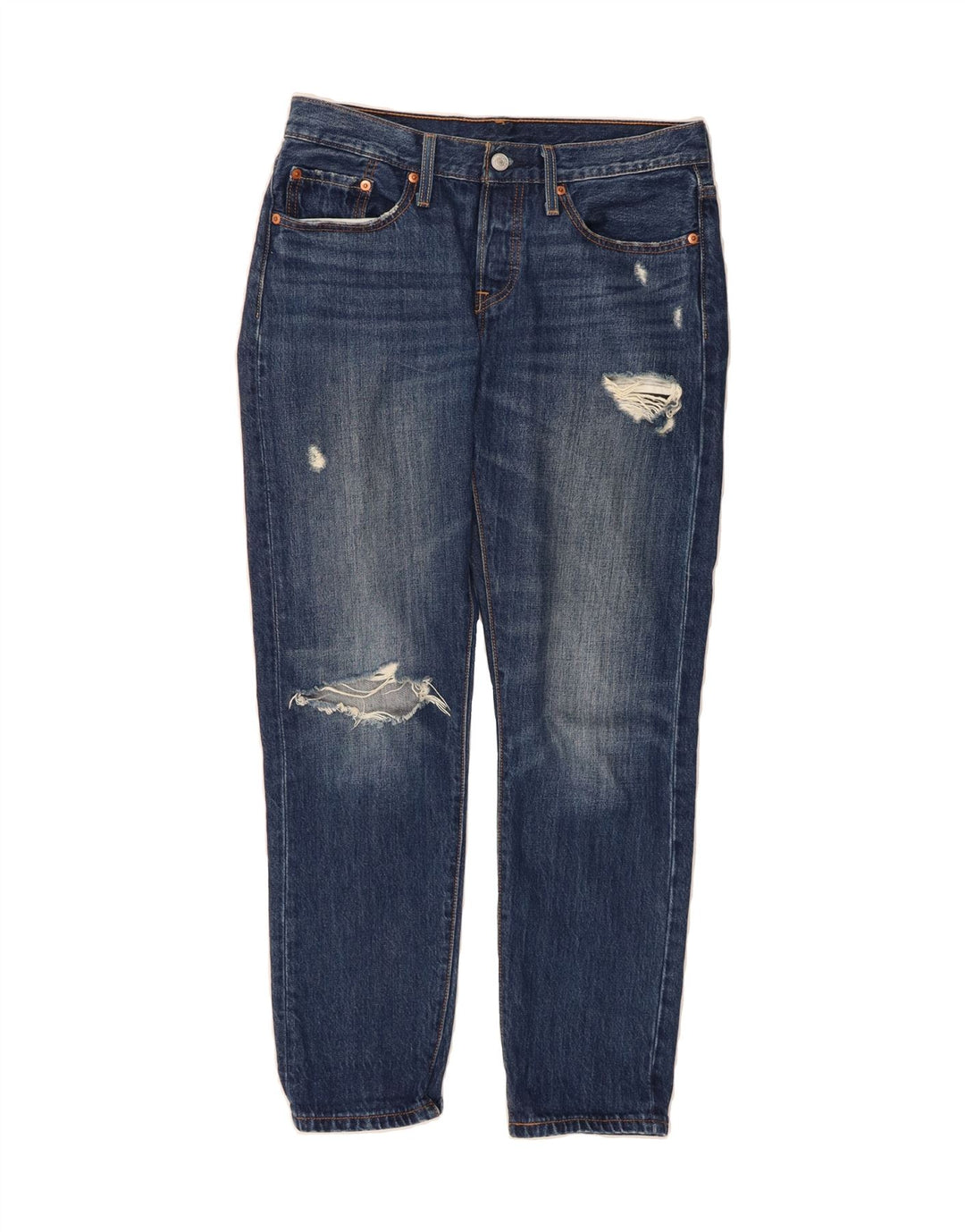 LEVI'S Womens 501 Distressed Straight Jeans W27 L28 Blue Cotton Vintage Levi's and Second-Hand Levi's from Messina Hembry 