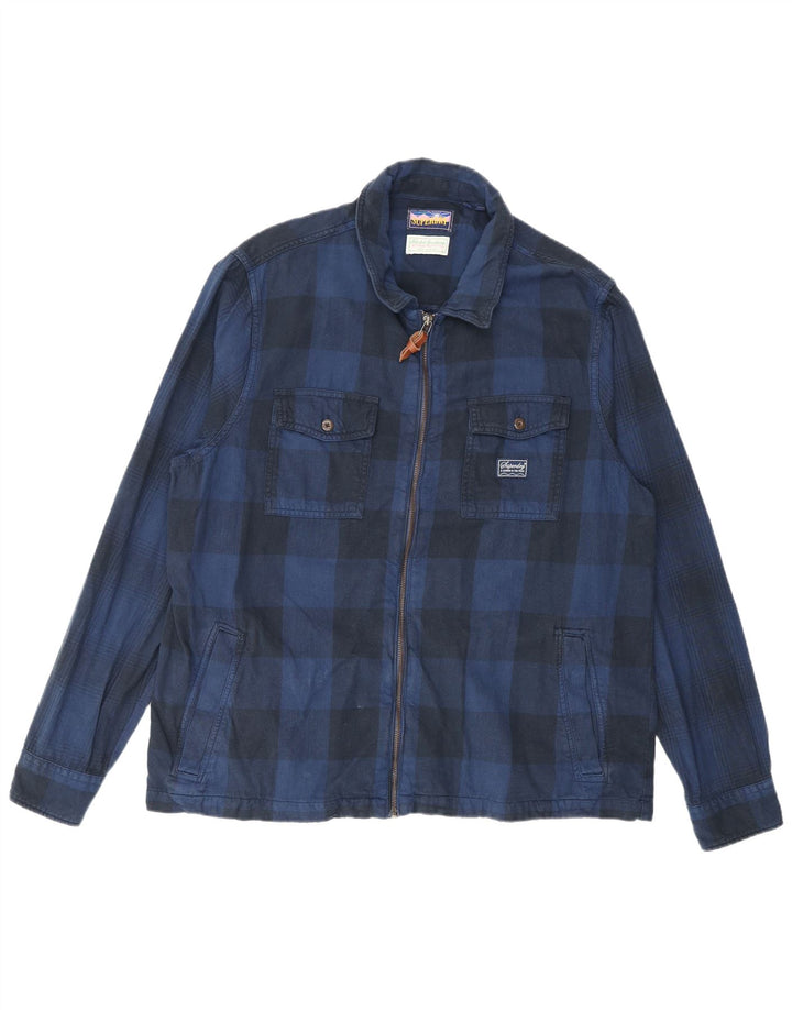 Superdry Herren Flanellhemd 2XL Marineblau kariert Baumwolle