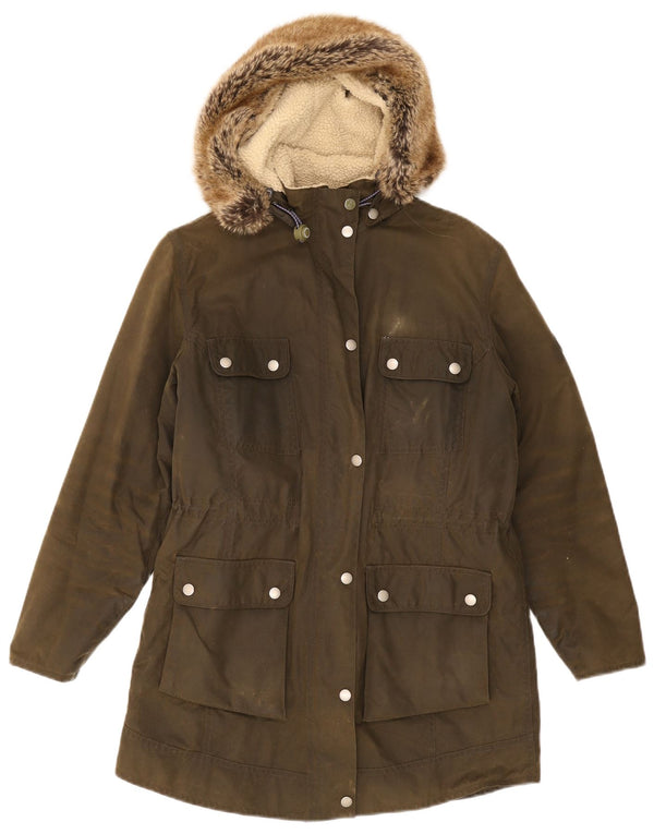 Barbour Damen-Parka aus gewachster Baumwolle mit Kapuze, UK 14, Größe L, Khaki