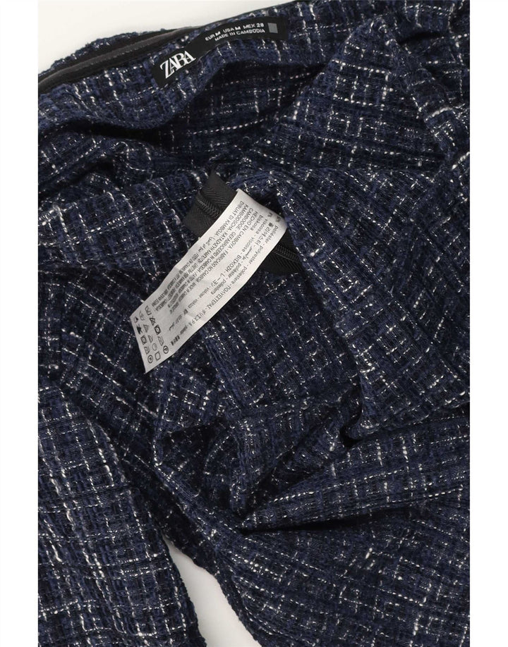 Schulterfreies Oberteil für Damen von Zara, UK 12, Mittelmarineblau, kariertes Polyester