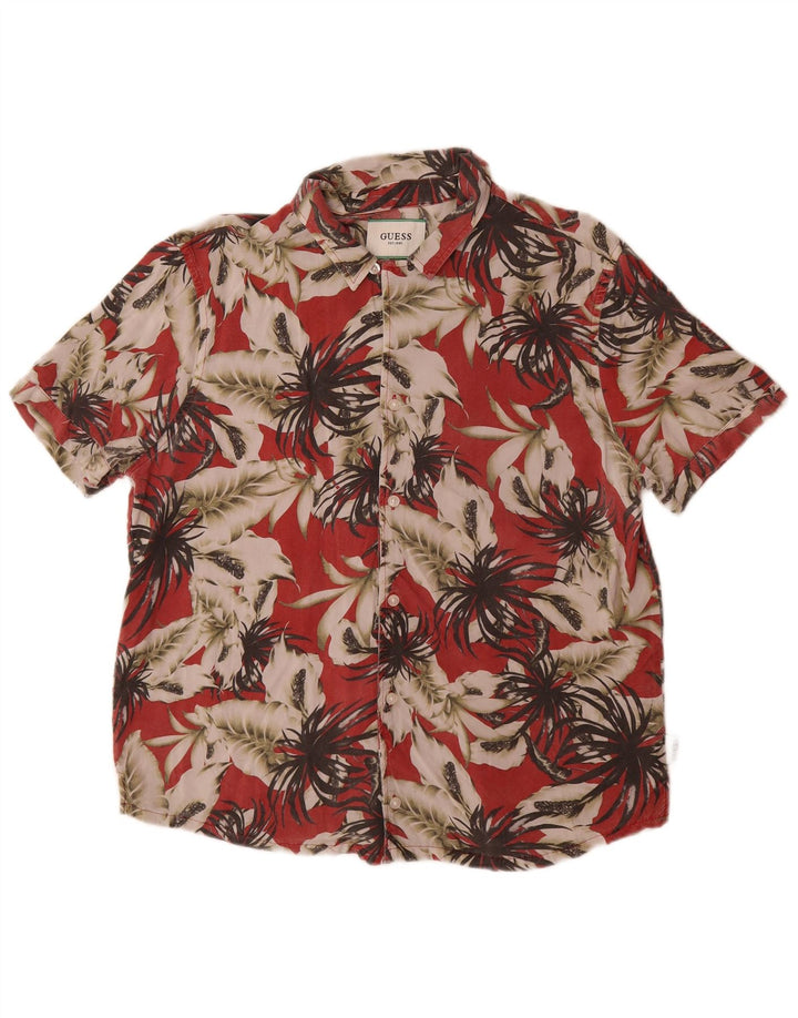 Guess Herren-Kurzarmhemd mit normaler Passform, kleines rotes Blumenmuster