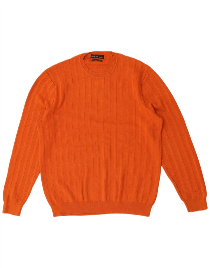 Marks & Spencer Herren-Pullover „Autograph“, Rundhalsausschnitt, groß, Baumwolle, Orange
