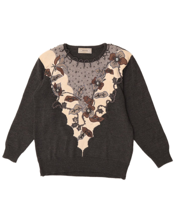 Jubiana Damen-Pullover mit Rundhalsausschnitt, UK 14, Mittelgrau mit Blumenmuster