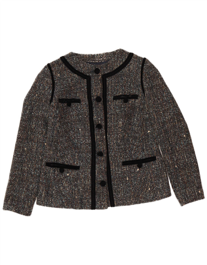 VINTAGE Damen 5-Knopf-Blazerjacke UK 12 Mittelgrau meliert