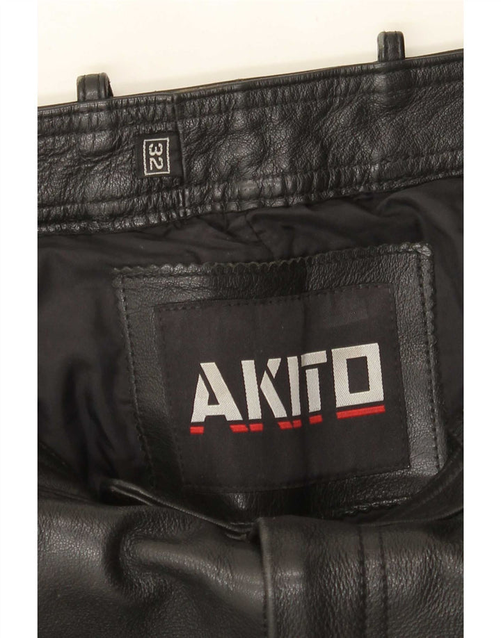 Akito Herren Slim Lederhose W32 L34 Schwarzes Leder