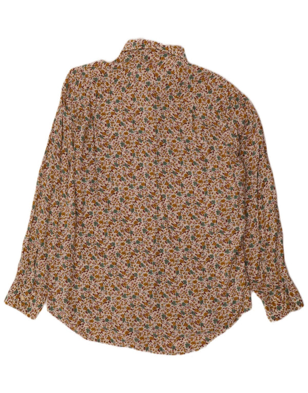 Vintage Herrenhemd, groß, beige, geblümte Baumwolle