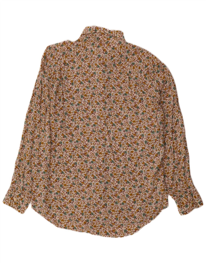 Vintage Herrenhemd, groß, beige, geblümte Baumwolle