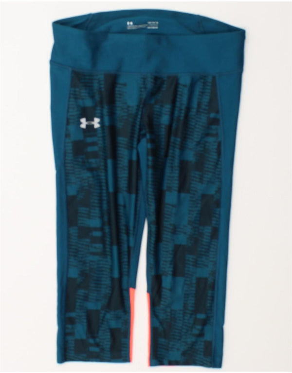 Under Armour Damen Heat Gear Capri-Leggings UK 14 Large Blue Colourblock