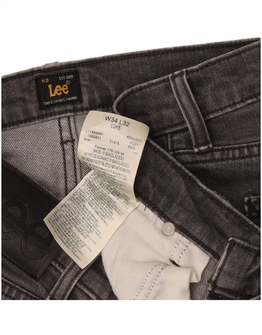 Lee Herren Luke Slim Jeans W34 L32 Graue Baumwolle