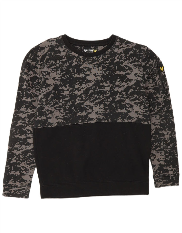 LYLE & SCOTT Jungen-Sweatshirt, Pullover, 12–13 Jahre, schwarze Camouflage-Baumwolle
