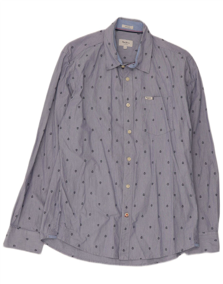 PEPE Jeans Herren-Hemd mit abstraktem Muster, reguläre Passform, großes blaues Nadelstreifenmuster