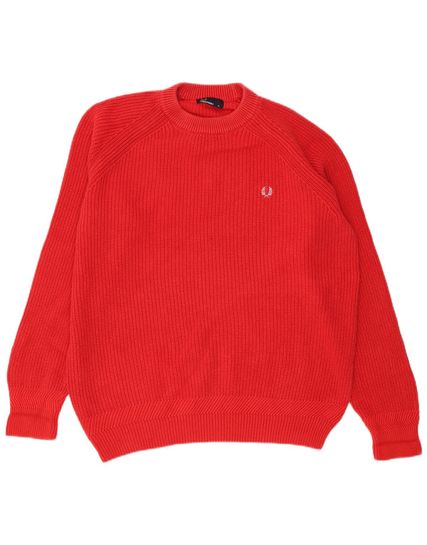 Fred Perry Herren-Pullover mit Rundhalsausschnitt, XL, rote Baumwolle