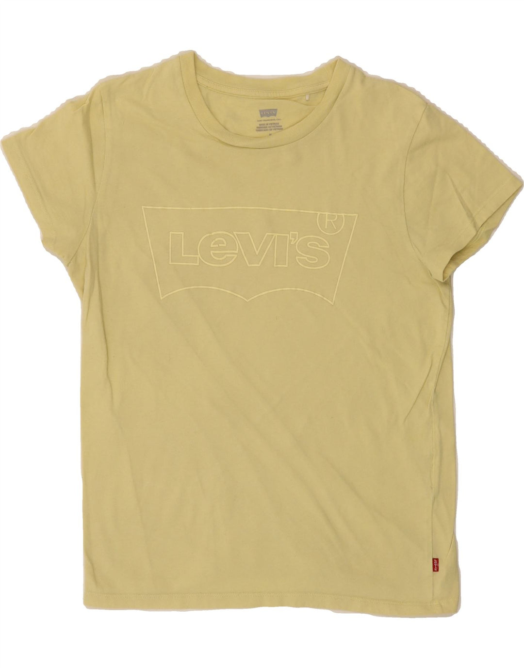 LEVI'S Womens Graphic T-Shirt Top UK 14 Medium Yellow Vintage Levi's and Second-Hand Levi's from Messina Hembry 