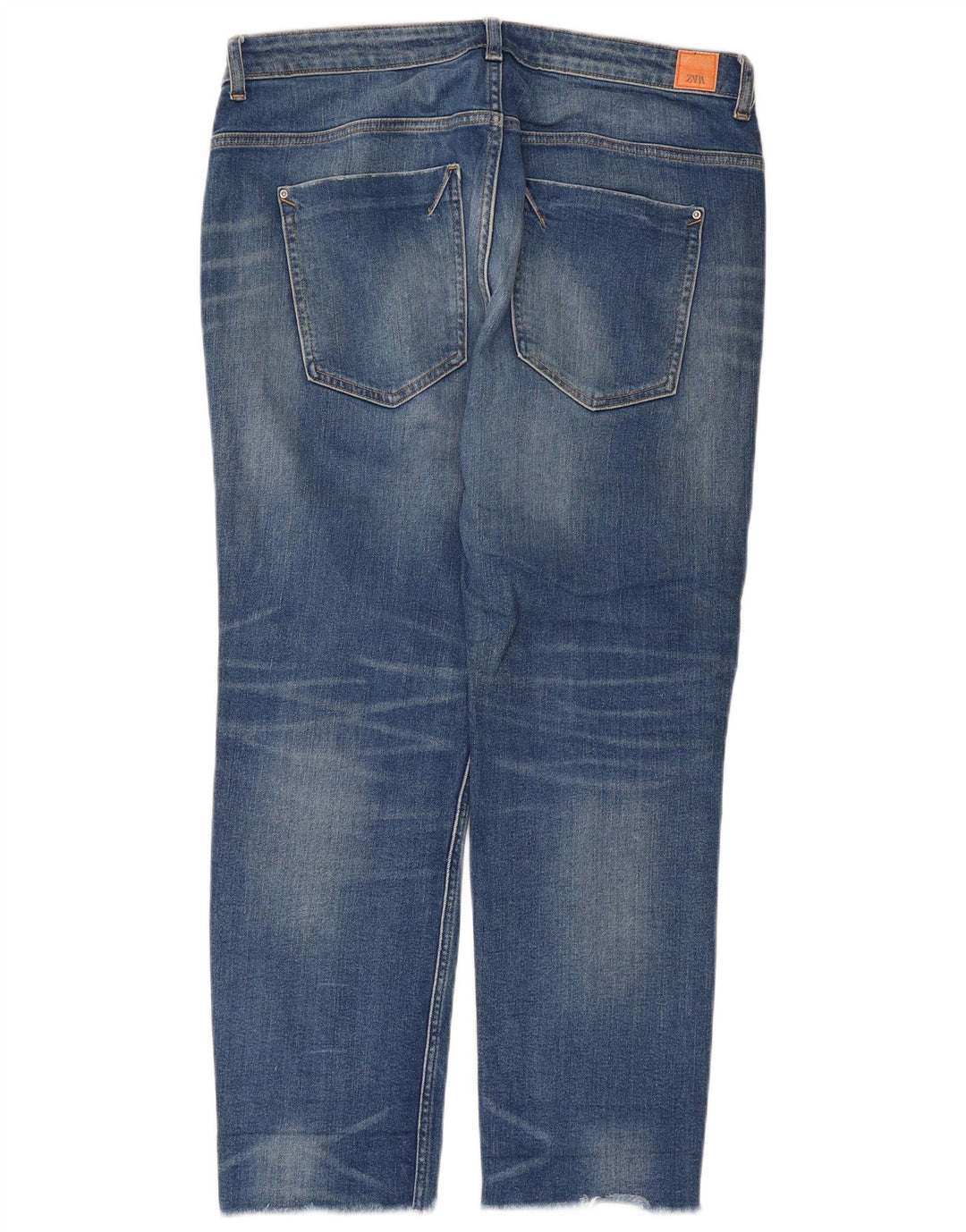 Zara Damen Distressed Straight Jeans EU 42 Large W32 L28 Blau