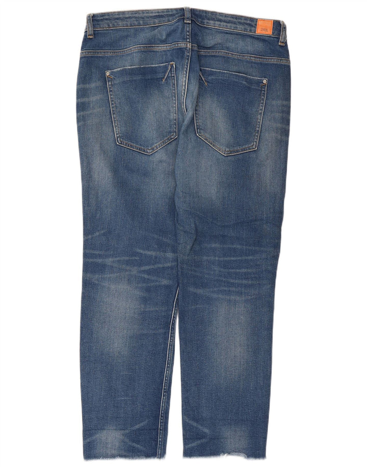 Zara Damen Distressed Straight Jeans EU 42 Large W32 L28 Blau