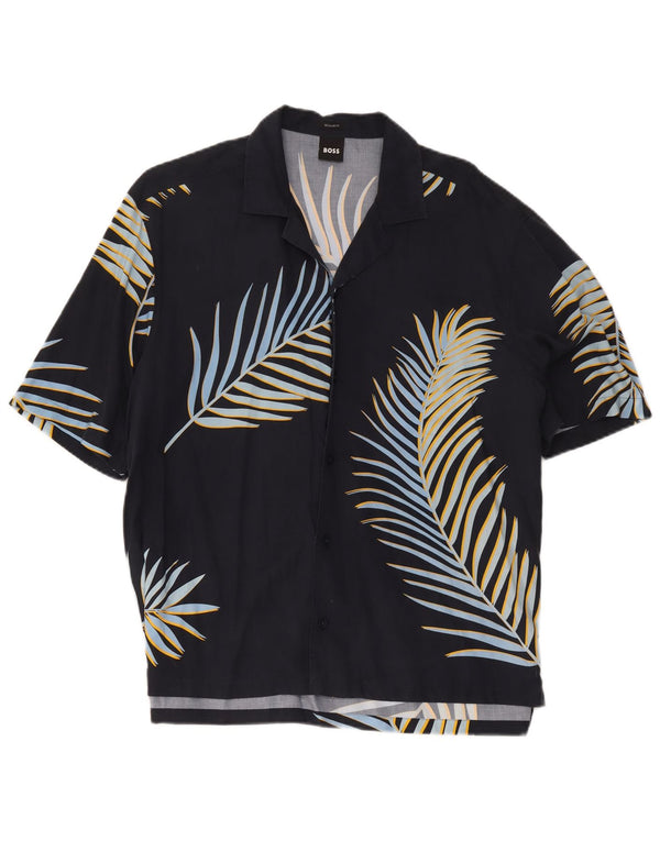 Hugo Boss Herren-Kurzarmhemd mit normaler Passform, großes Marineblau mit Blumenmuster