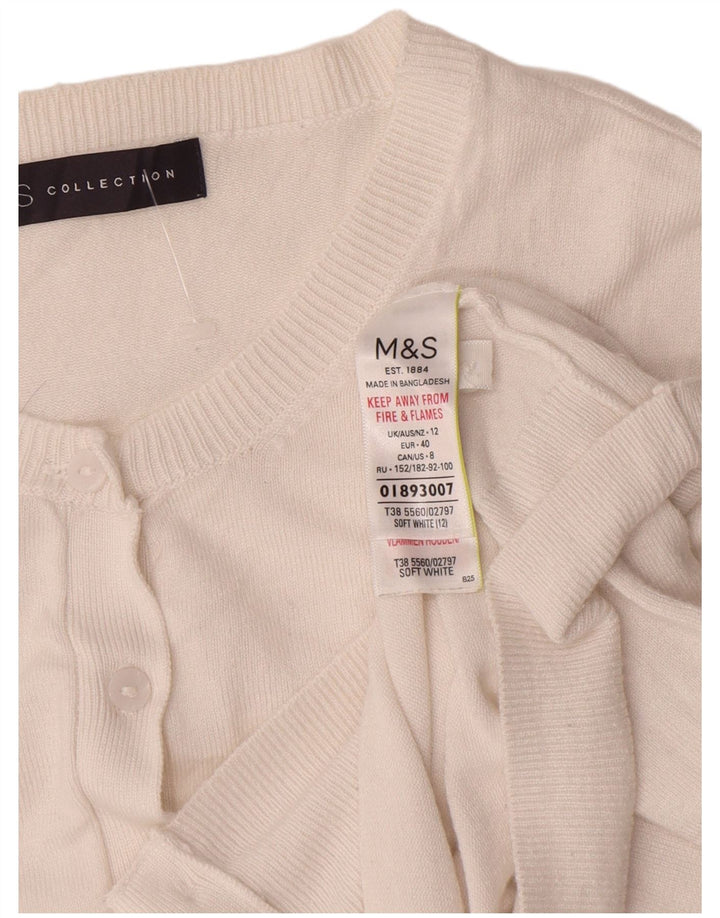 Marks & Spencer Damen-Cardigan mit 3/4-Ärmeln, bauchfrei, Gr. 12, Mittelweiß