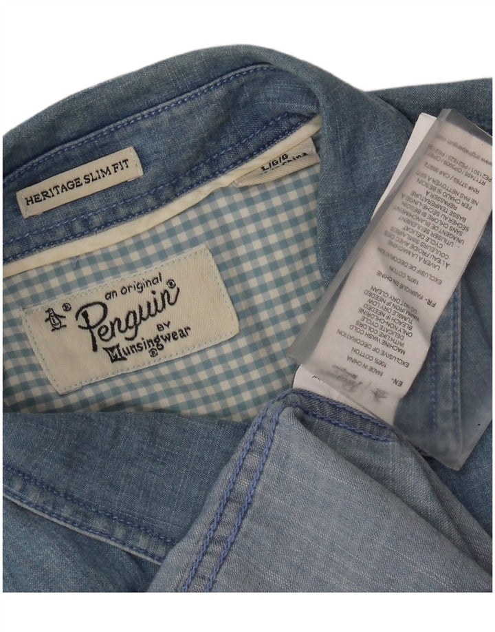 Penguin Herren Heritage Slim Fit Jeanshemd, groß, aus blauer Baumwolle
