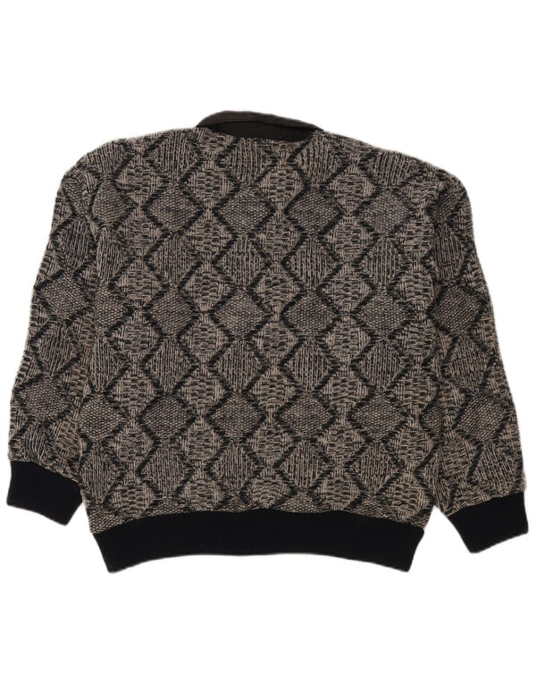 Vintage Herren Rollkragenpullover Pullover Klein Grau Geometrisch Acryl