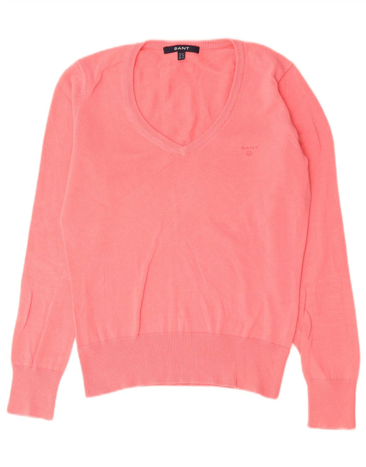 Gant Damen-Pullover mit V-Ausschnitt, UK 12, mittelrosa, Baumwolle