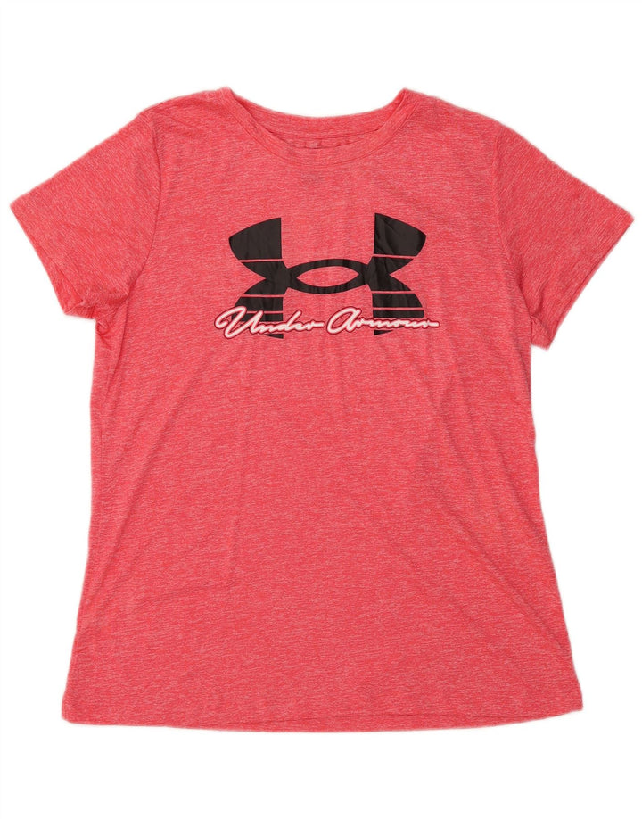UNDER ARMOUR Damen Grafik T-Shirt Top UK 14 Large Rot meliert
