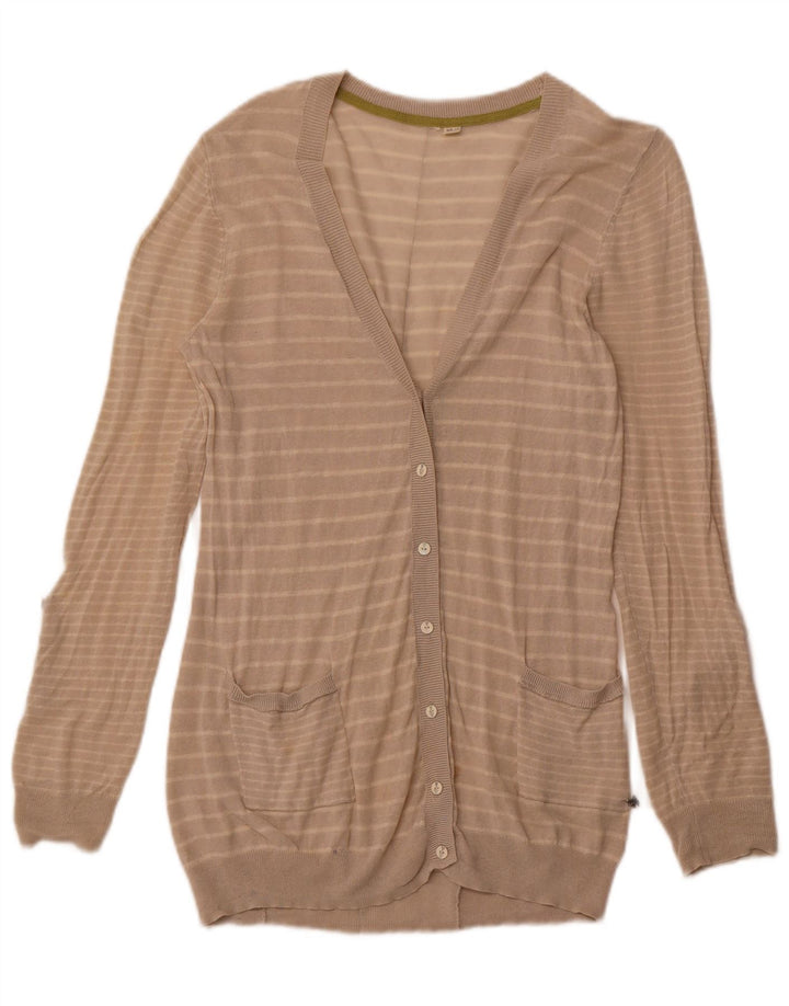 WHITE STUFF Damen-Cardigan-Pullover UK 14 Großes beige gestreiftes Leinen