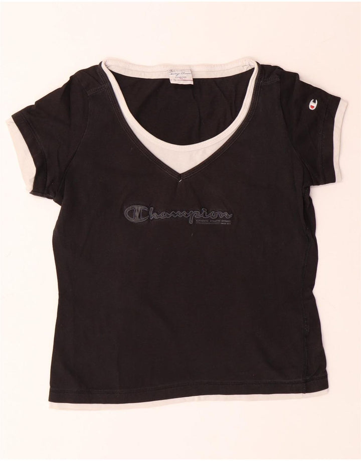 CHAMPION Damen Heritage Classics Graphic T-Shirt Top UK 10 Small Schwarz