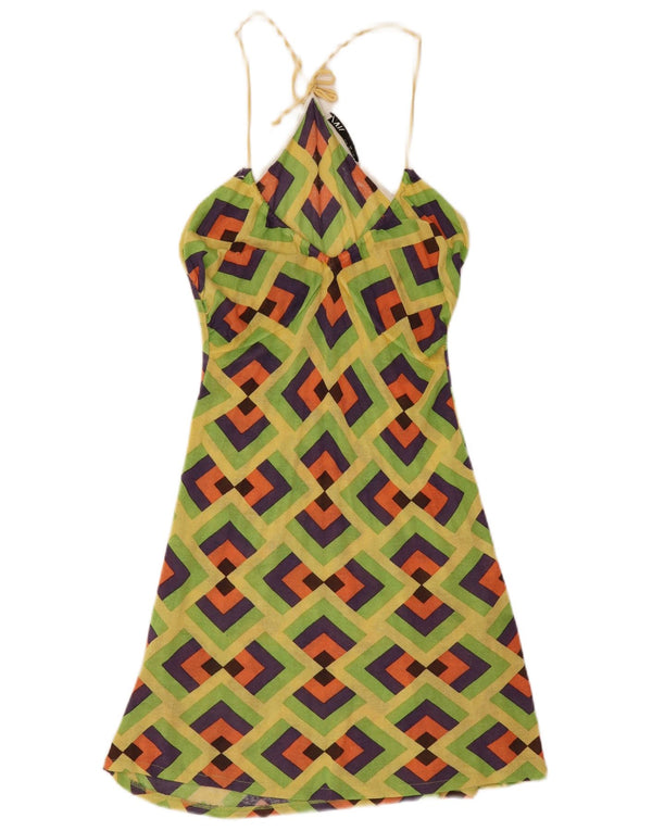Zara Neckholder-Kleid für Damen, Gr. 8, klein, grün, geometrisch