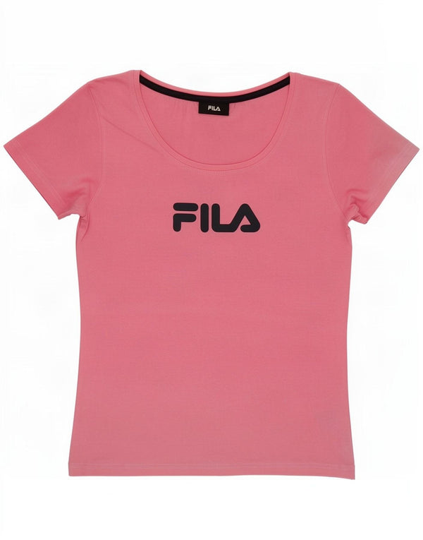 Fila Damen Grafik T-Shirt Top UK 12 Mittelrosa Baumwolle