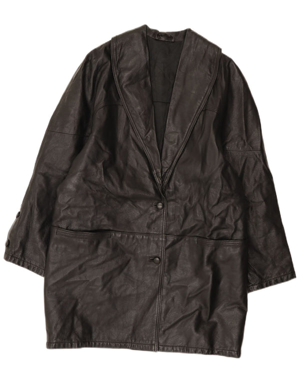 Vintage Damen Ledermantel UK 16 Large Schwarz