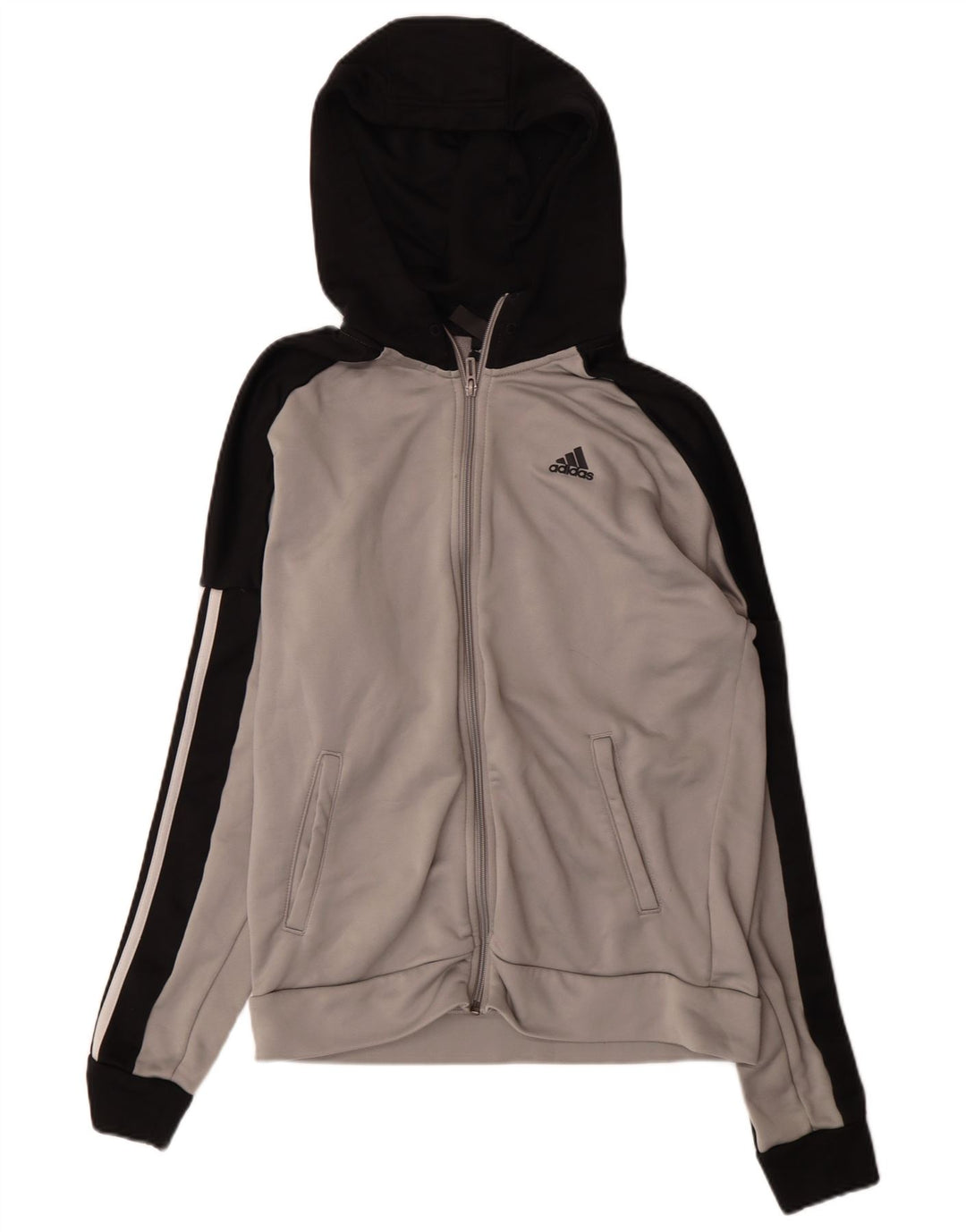 ADIDAS Womens Zip Hoodie Sweater UK 14 Medium Grey Colourblock Polyester